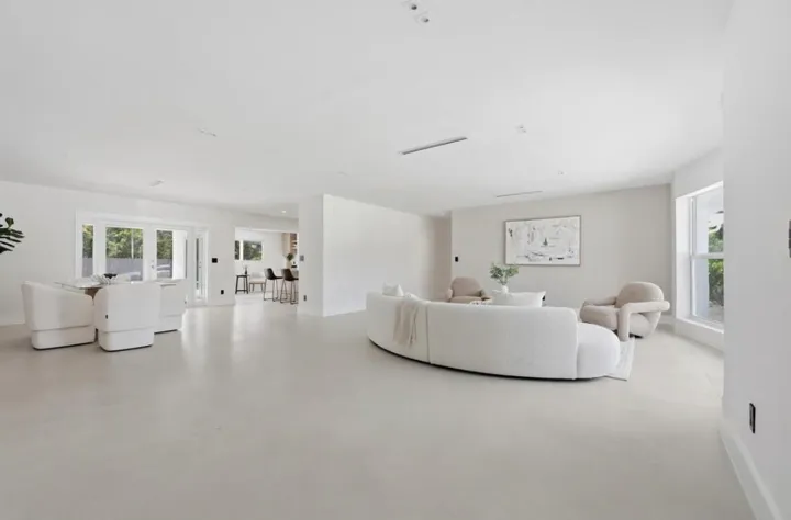 Open living area with large-format tile