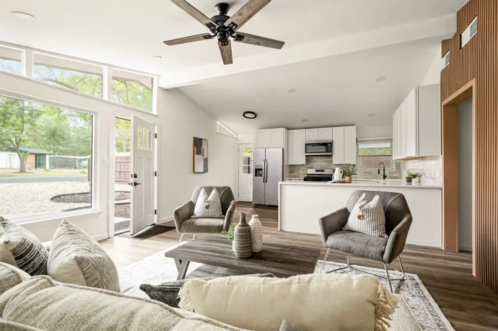 Great room with large windows