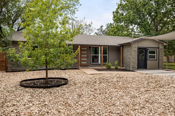 Front of the remodeled stone ranch